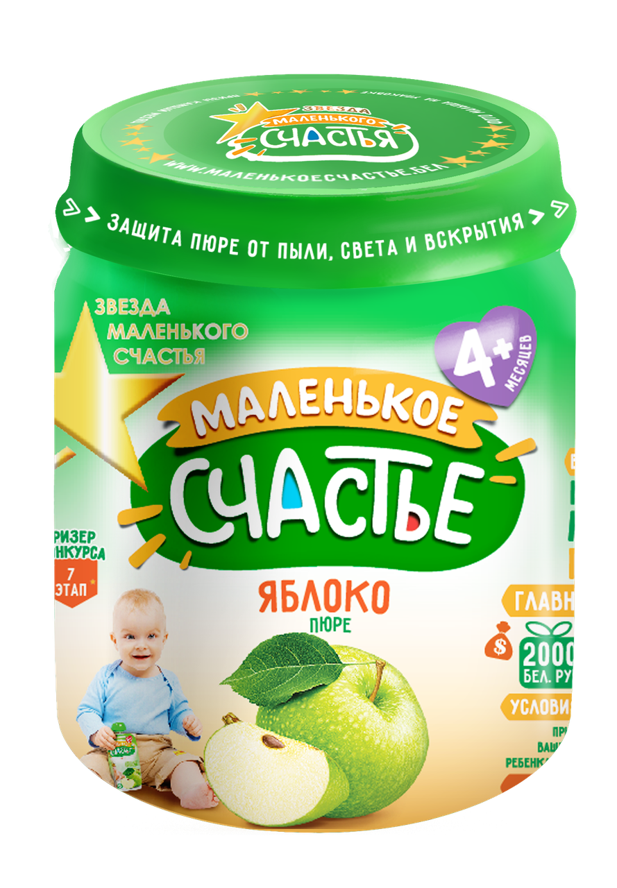 

Пюре Яблоко, 90г, от 4 мес., ТМ"Маленькое счастье"