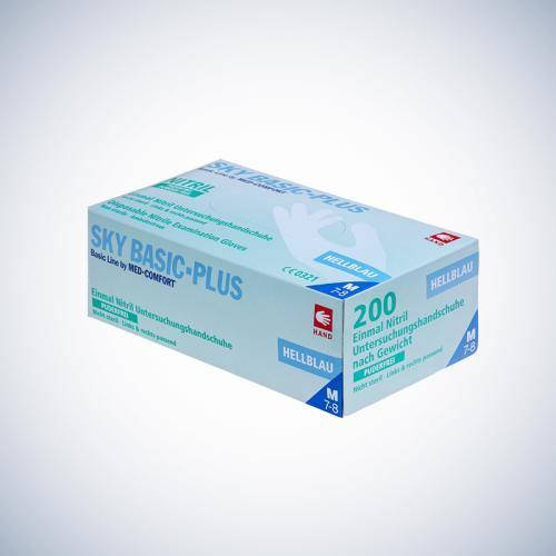 

Перчатки нитриловые  голубые неопудренные, AMPri Sky-Basic Plus 200 штук, Голубой
