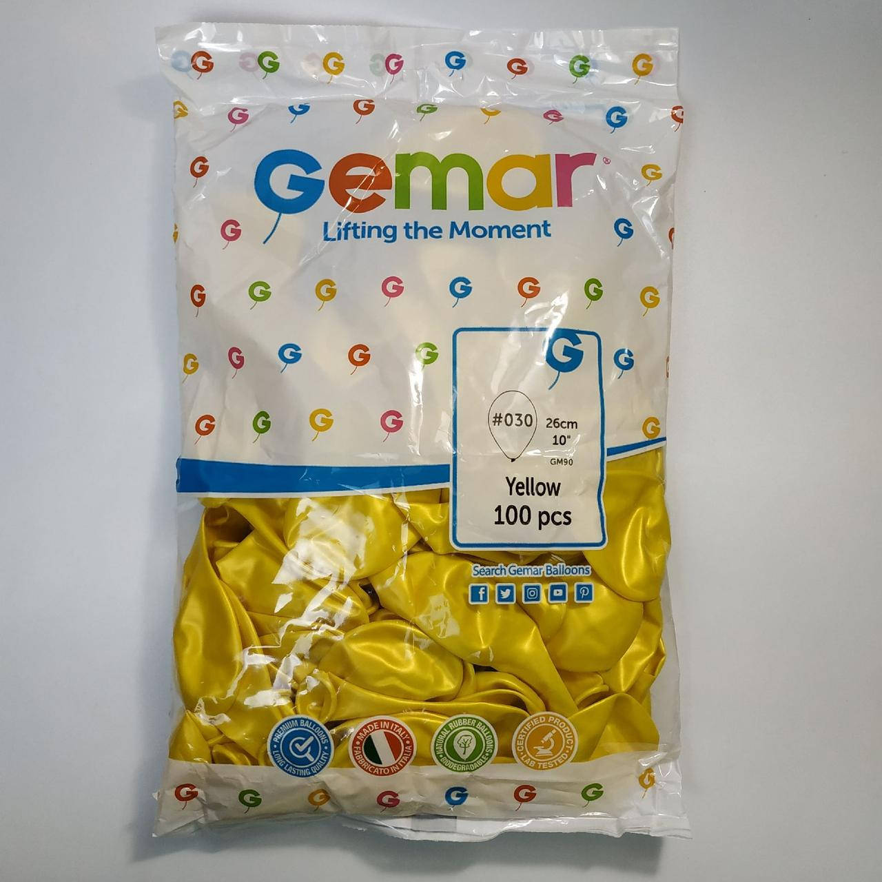 

Воздушные шары Gemar желтый металлик 10"(26 см) 100 шт