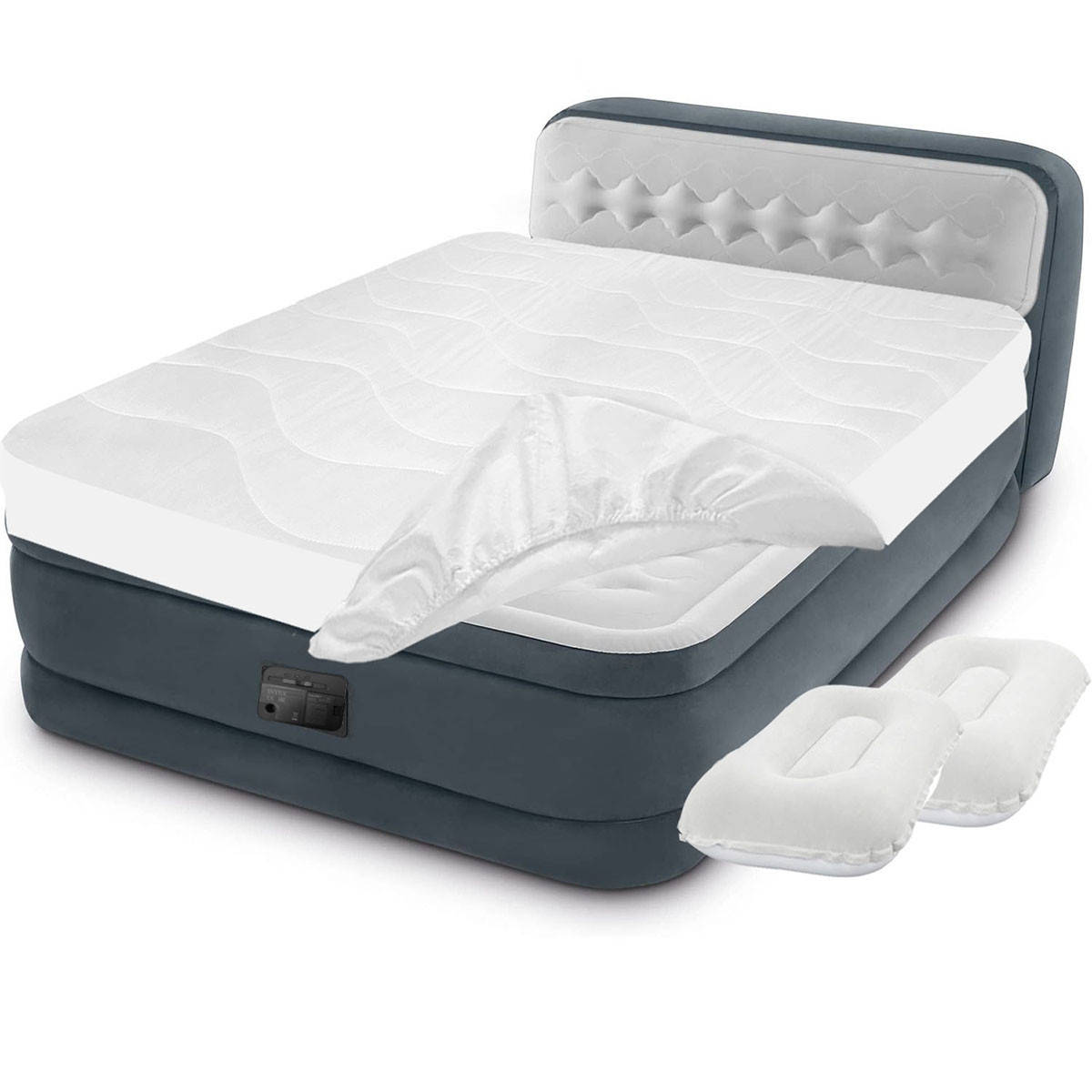 

Надувная кровать Intex 64448-3, 152 x 203 x 46 (152 х 236 х 86 см), встроеный электронасос, наматрасник,, Серый