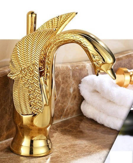 

Смеситель для умывальника в форме лебедя Art Design Swan Gold золото