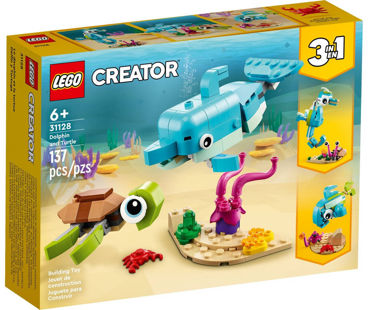 

Конструктор Lego Creator 3-in-1 Дельфин и черепаха 137 деталей (31128), Разные цвета