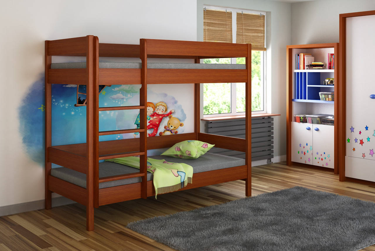 

Двухъярусная детская кровать LukDom Diego 140х70 Темный орех