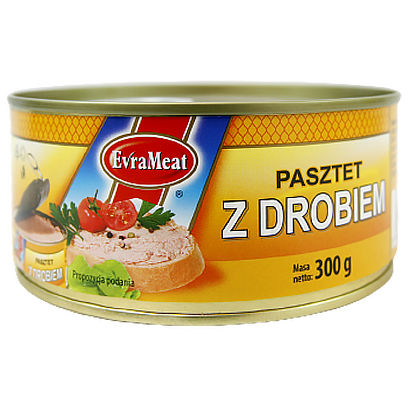 

Паштет ЄвраМіт курячий EvraMeat z drobiem 300g 6шт/ящ (Код : 00-00011785)