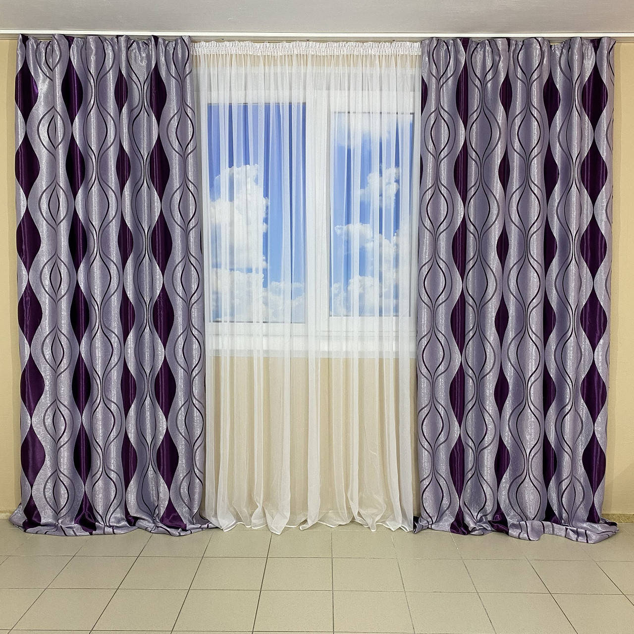 

Готовые шторы на маленькие окна, двери блекаут Волна №209 2*1м*2,70м Сиреневый