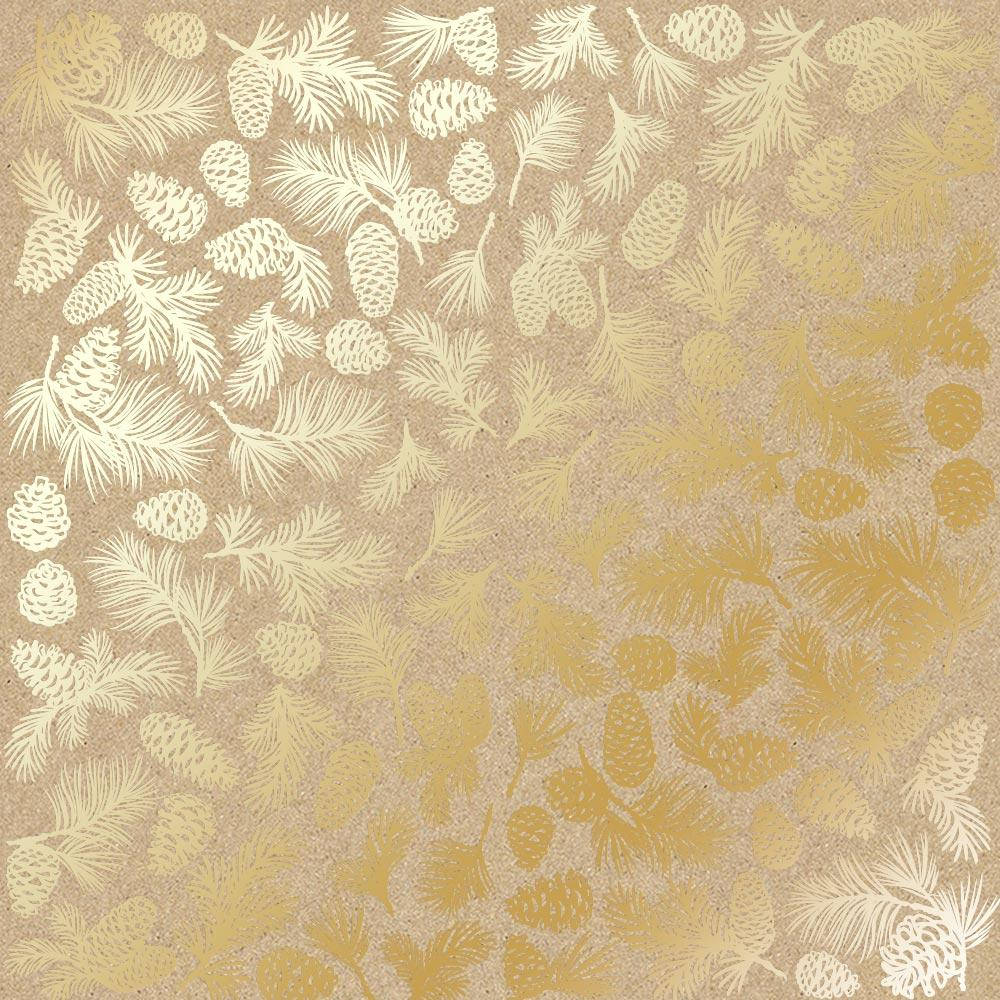 

Папір двосторонній з фольгуванням - Golden Pine cones Kraft - Fabrika Decoru - 30x30