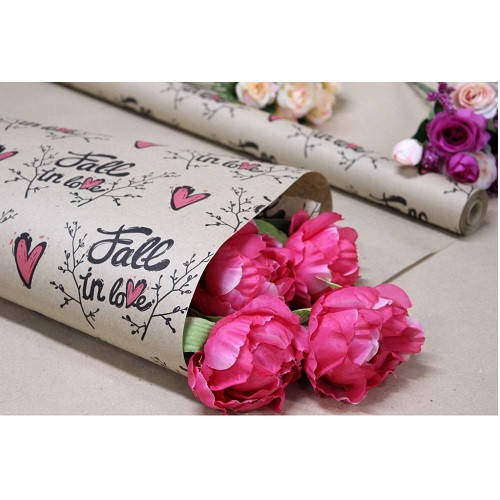

Бумага упаковочная крафт Fall in love на буром 70см*1м 1003K (50шт)