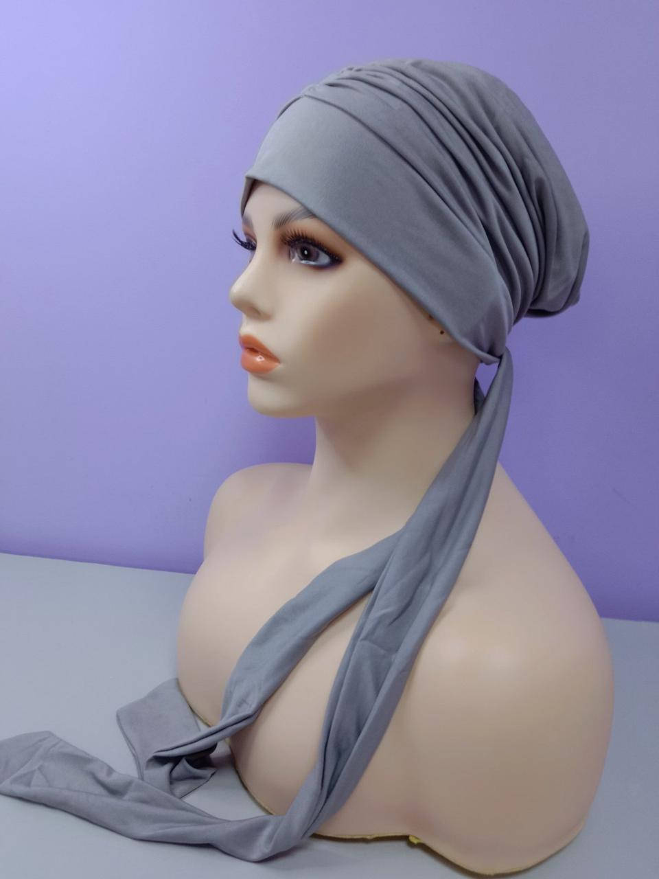 

Чалма женская хиджаб 54-60 рр "Клео"однотонная классическая светло серая ткань масло, Светло-серый