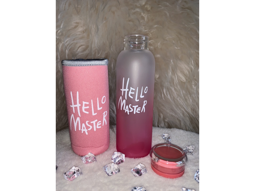 

Стеклянная красивая бутылка для воды в чехле 400 мл Розовый