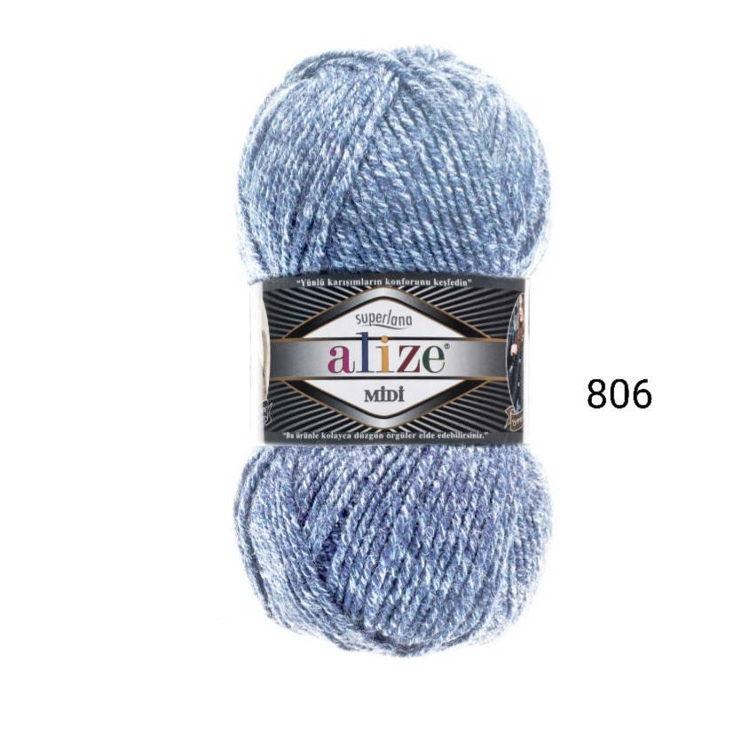 

Пряжа Alize Superlana Midi(Суперлана миди) - 806 синий жаспе