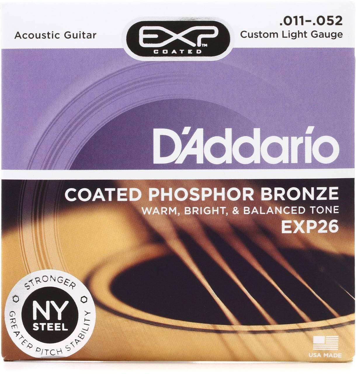 

Струны Для Акустической Гитары D'Addario EXP26 Phosphor Bronze Custom Light Acoustic Guitar Strings 11/52