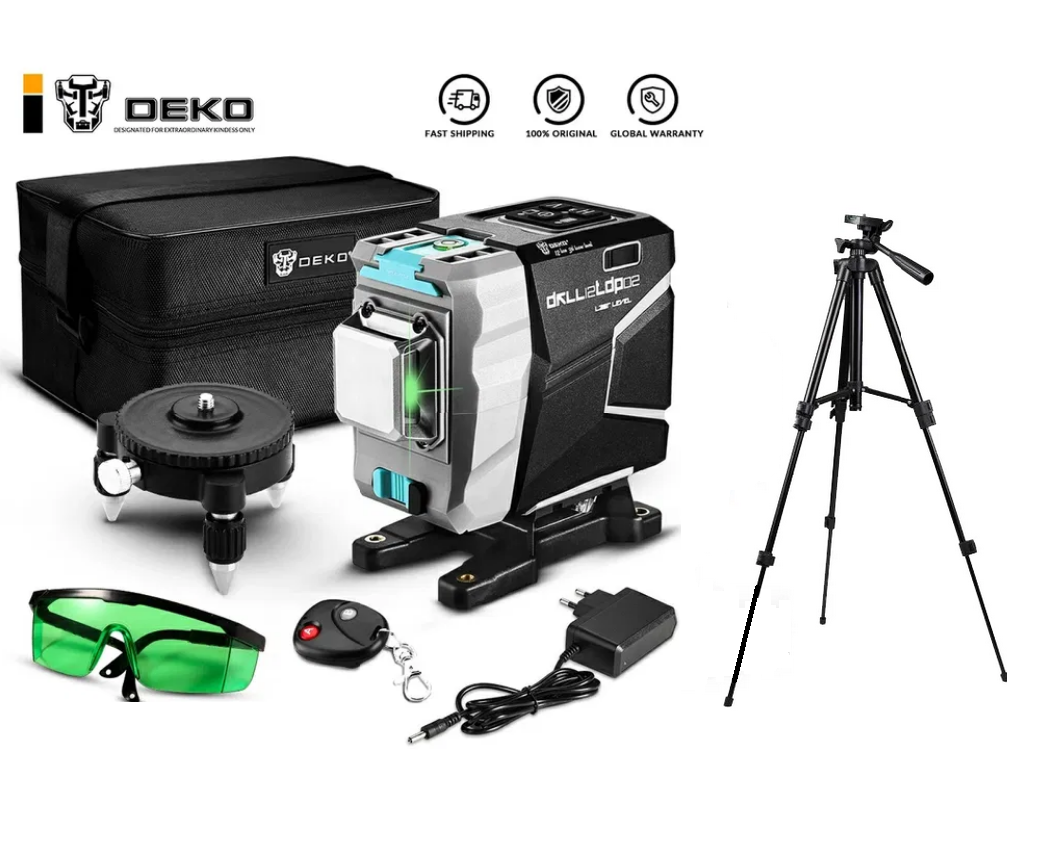 

ШТАТИВ в подарок ! 3D DEKO DKLL12tdP02 12 линий +ТРИНОГА+ПУЛЬТ Зеленый ЛУЧ до 50м лазерный уровень нивелир