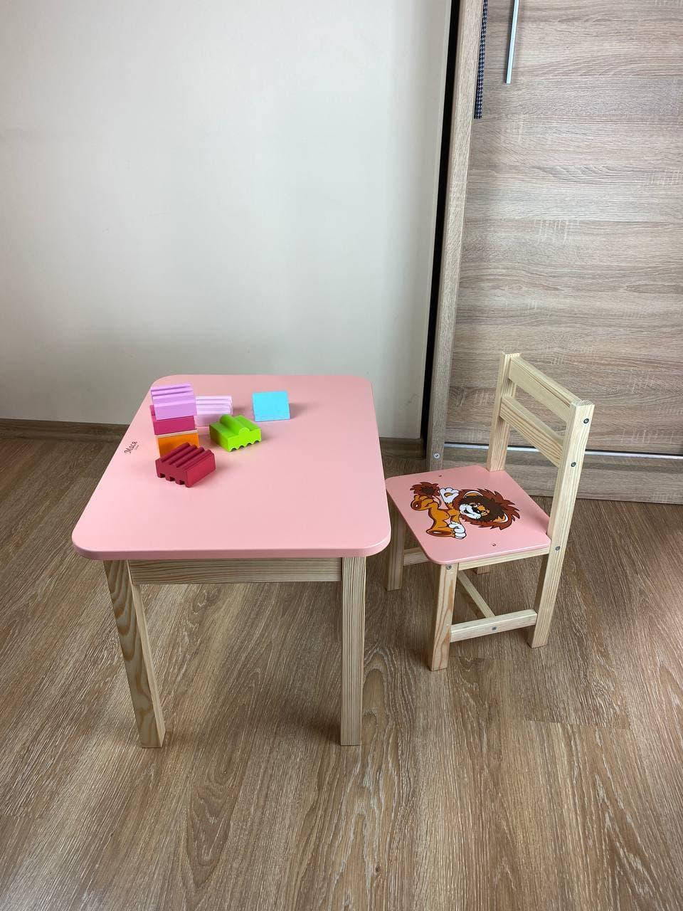 

Стол детский. Стол с ящиком и стульчик. Для учебы,рисования,игры, Персиковый