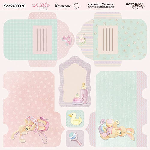 

Лист двусторонней бумаги 20х20см Конверты Little Bunny от Scrapmir 10шт