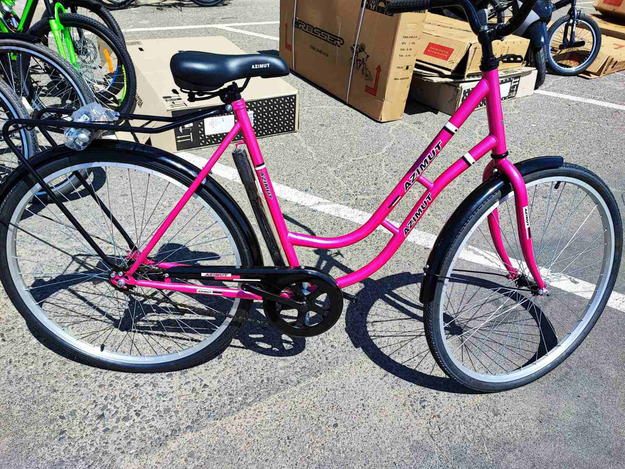 

Дорожный велосипед Azimut RETRO 28" стальной, с корзиной, ножной тормоз, розовый