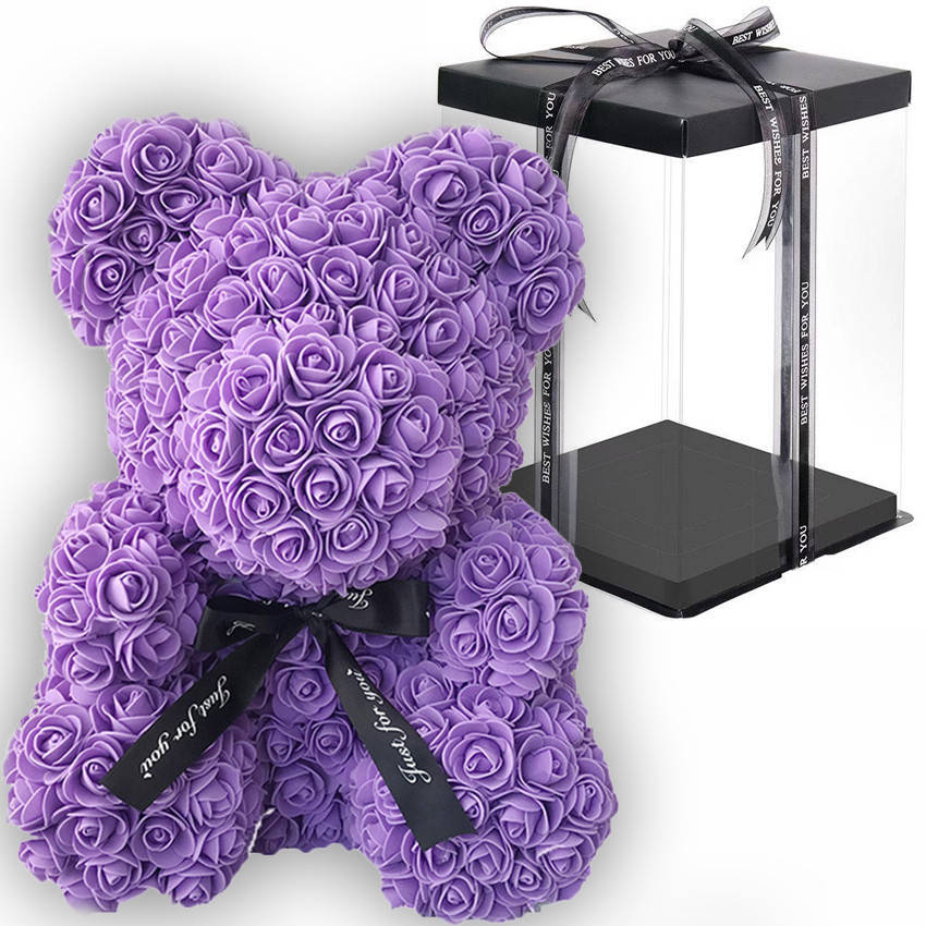 

Мишка из 3D роз 25 см в подарочной коробке Тедди из цветов в упаковке подарок девушке Фиолетовый