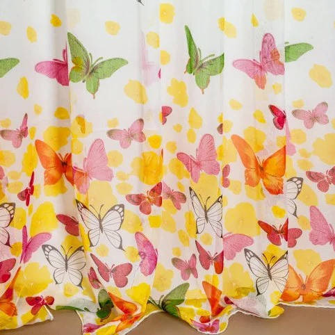 

Тюль лен бабочки розовые, Белый