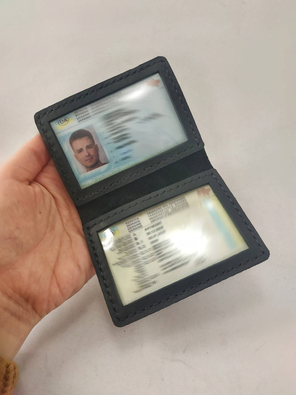 

Кожаная обложка на авто документы, обложка на права и техпаспорт, Черный