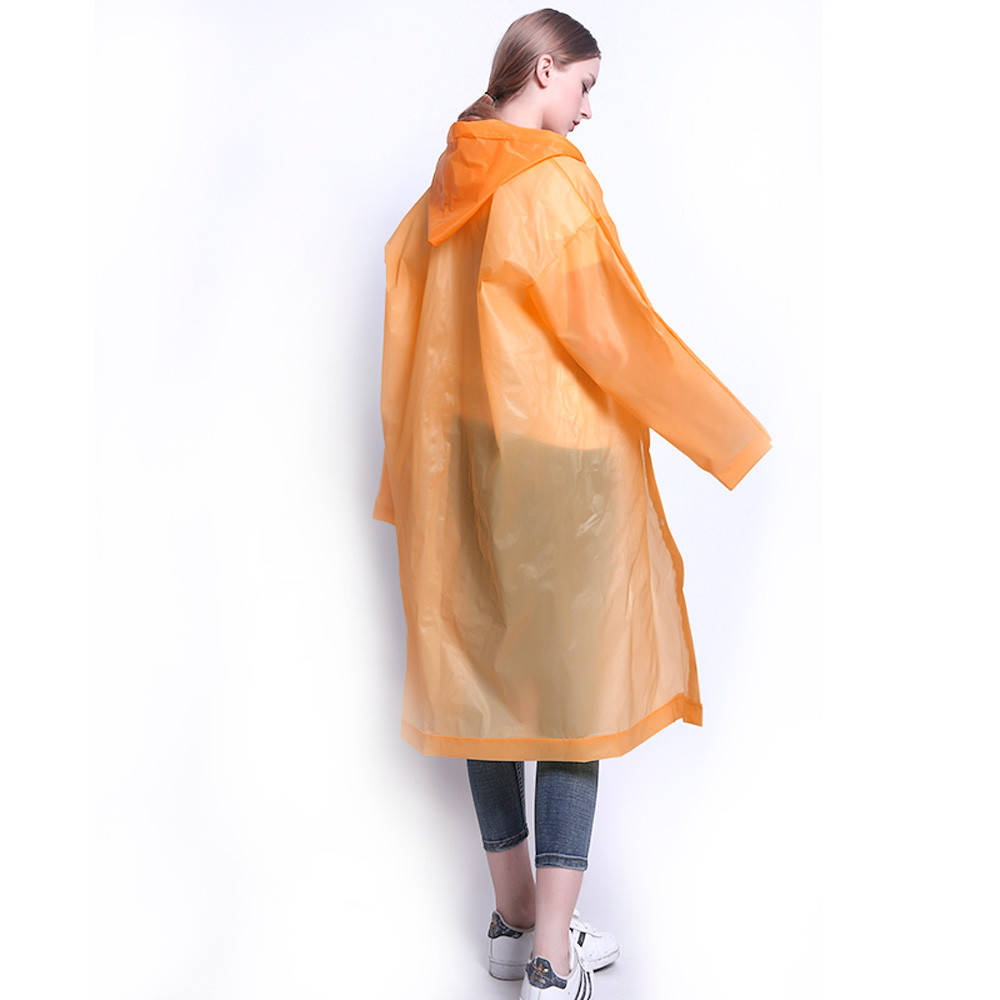 

Дождевик женский плотный с капюшоном на кнопках качественный ЕВА оранжевого цвета