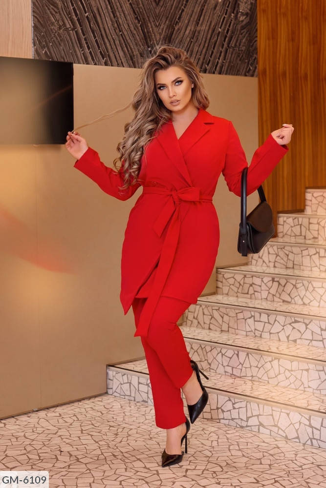 

Женский брючный костюм с длинным пиджаком большого размера 48-58