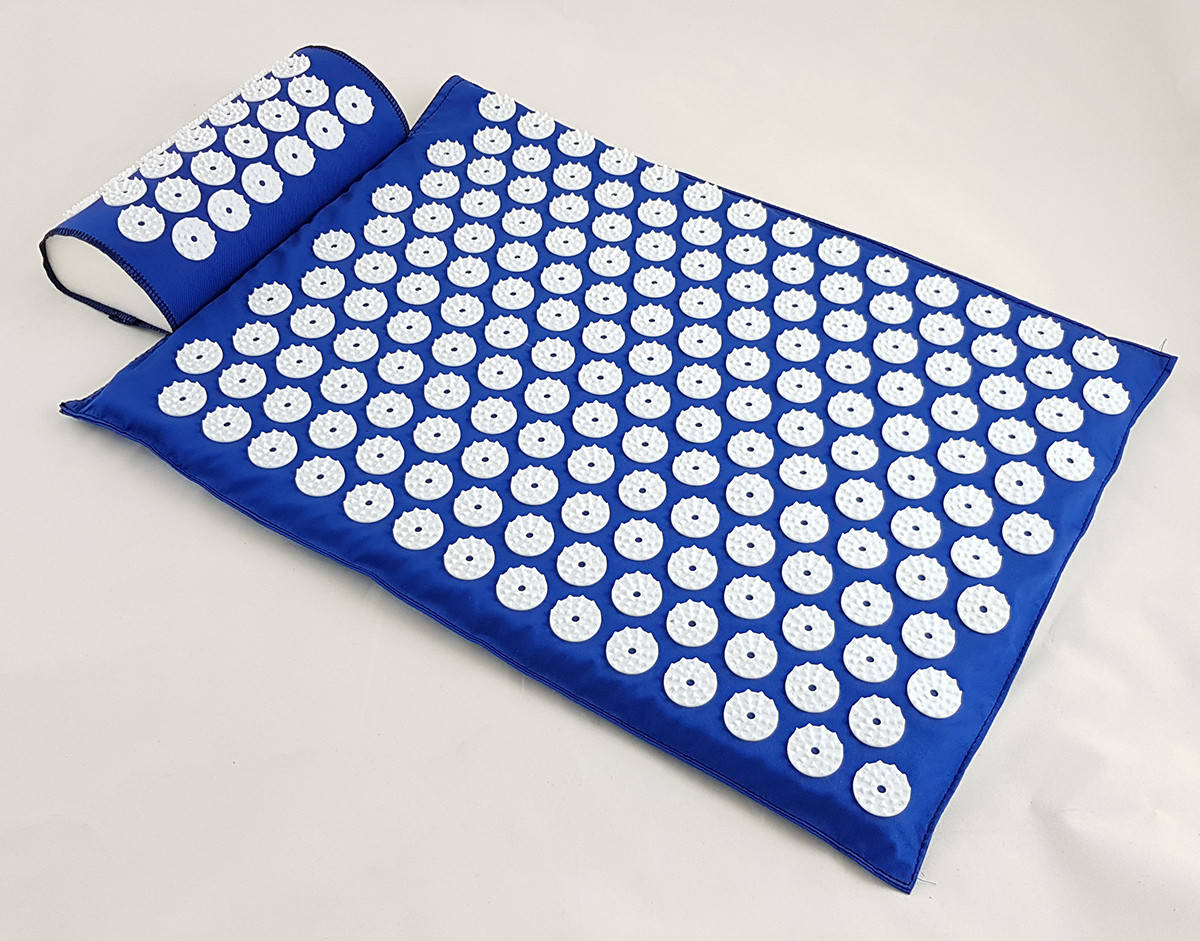 

Массажный коврик Аппликатор Кузнецова + валик массажер для спины/шеи/ног/стоп/головы/тела OSPORT (apl-005), Синий