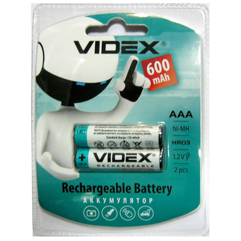 

Аккумулятор AAA Videx 600mAh NiMH , 1шт (блистер по 2шт) HR03