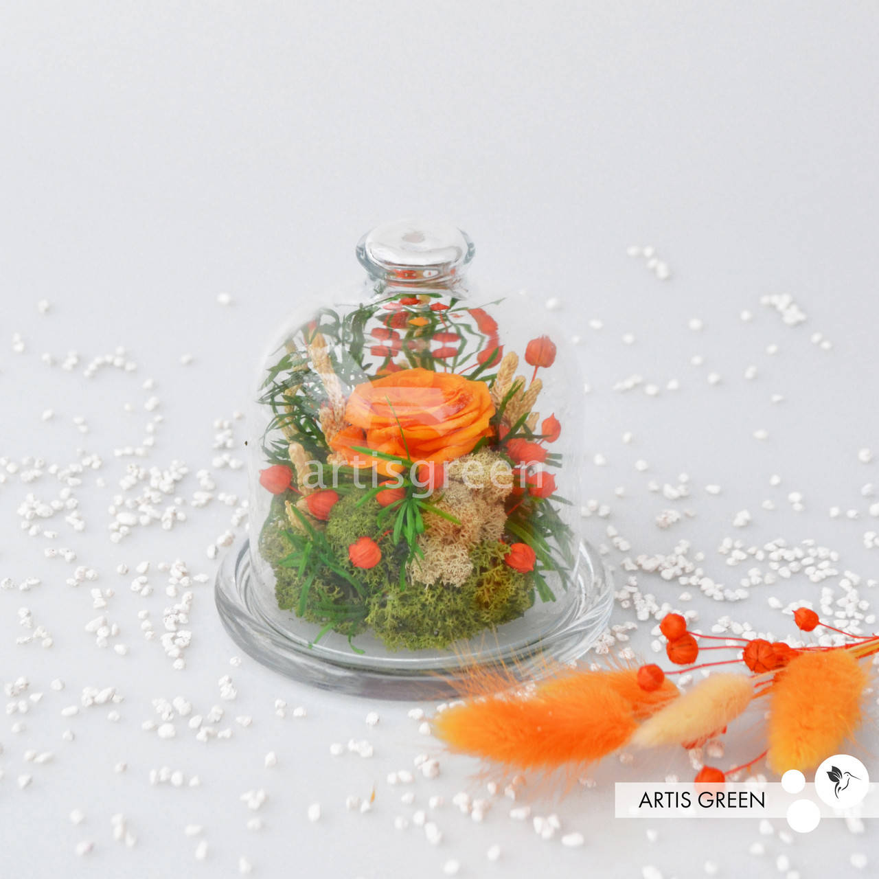 

Долговечная оранжевая роза в мини-колбе