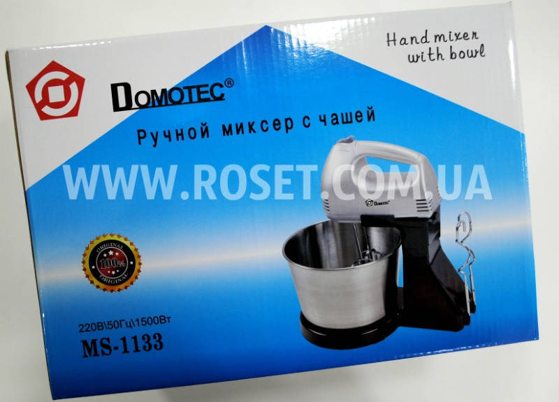 

Миксер Domotec MS-1133 200W 2в1 с чашей 2,5 л (тестомесильная машина)