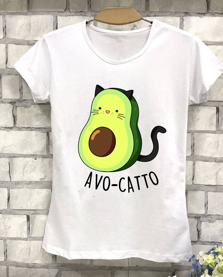 

Женская футболка с принтом Авокадо Avo-catto, Белый