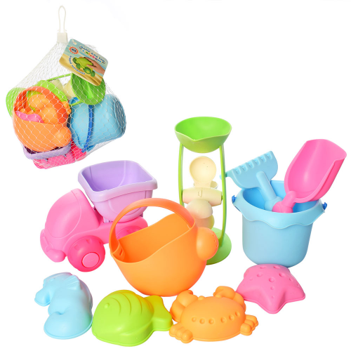 

Набор детский пластиковый для песочницы и пляжа с самосвалом Bambi 10 предметов, разноцветный