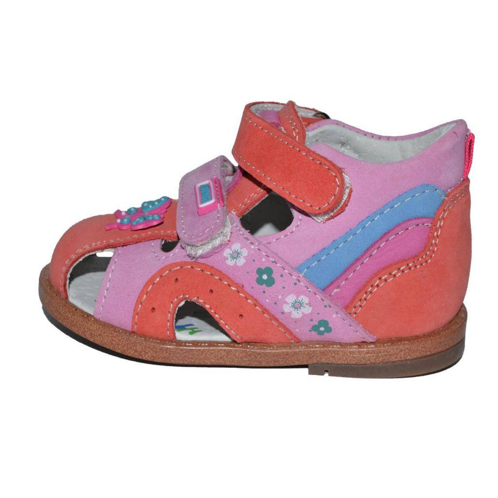 

Ортопедические кожаные босоножки для девочки, 18,19,20,21,22 размер, супинатор, 109-003-05, Коралловый