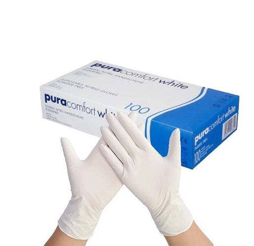 

Перчатки нитриловые неопудренные Pura White размер  100 шт (50 пар) белые, Белый