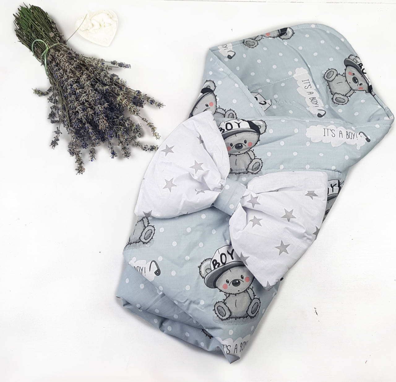 

Конверт на выписку для новорожденных в роддом для мальчика, Светло-серый