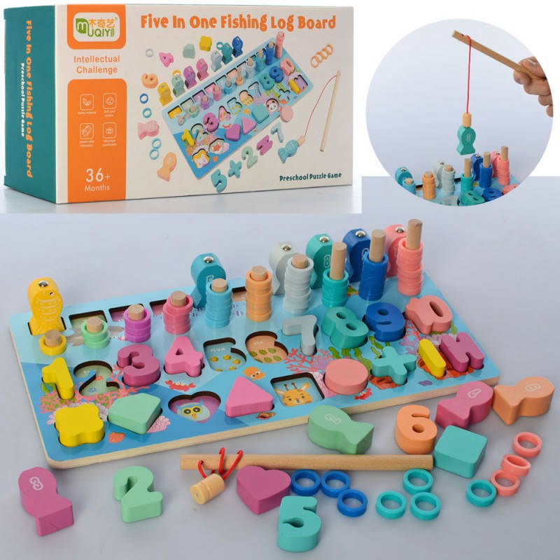 

Деревянная игрушка Центр развивающий MD 2612 рамка-вкладыш, рыбалка