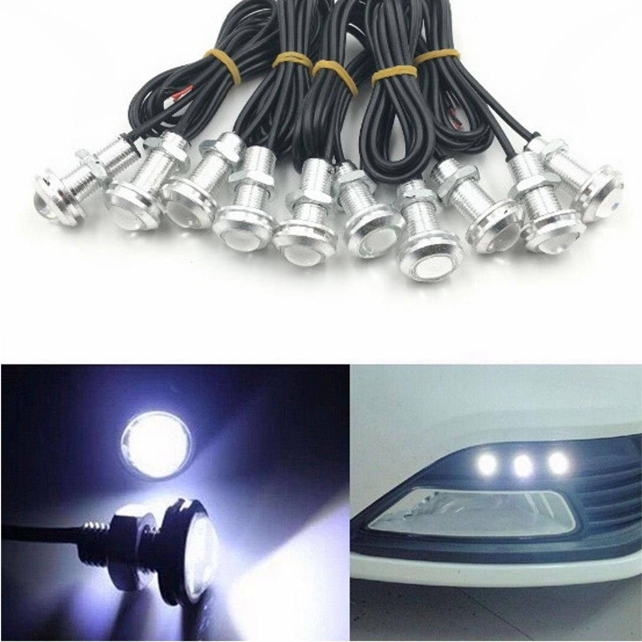 

Белые врезные светодиоды (Орлиный глаз 18мм), корпус серебро - LED DRL ДХО подсветка салона