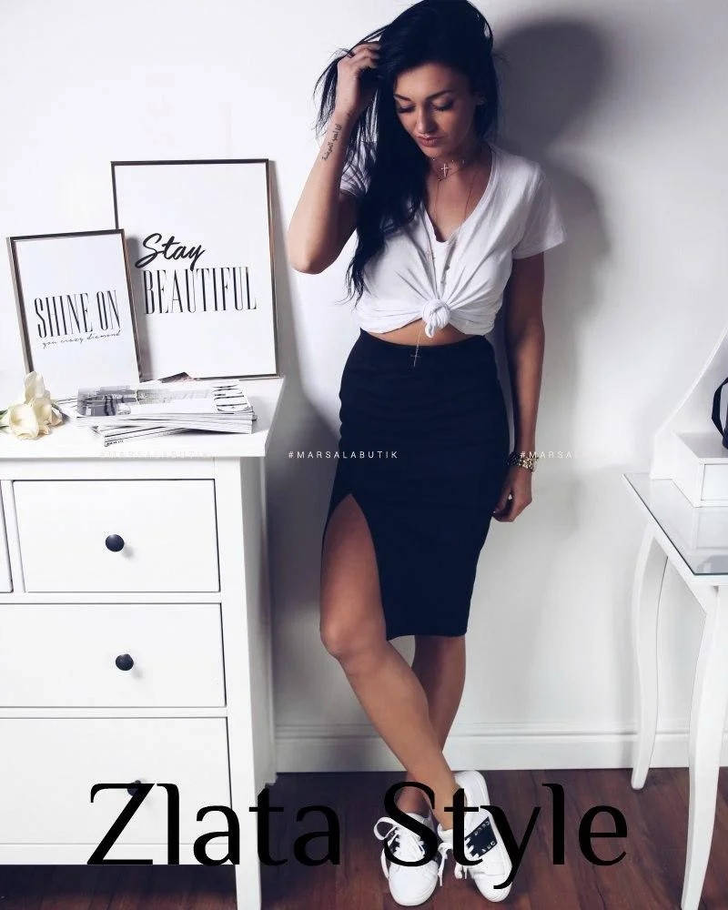 

Женская юбка карандаш с разрезом сбоку, Черный