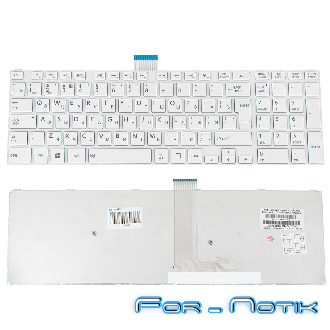 

Клавиатура для ноутбука TOSHIBA (L50D, L55) rus, white, Белый