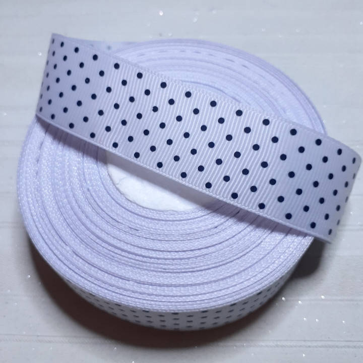 

Стрічка репсова біла в чорний горох 25мм