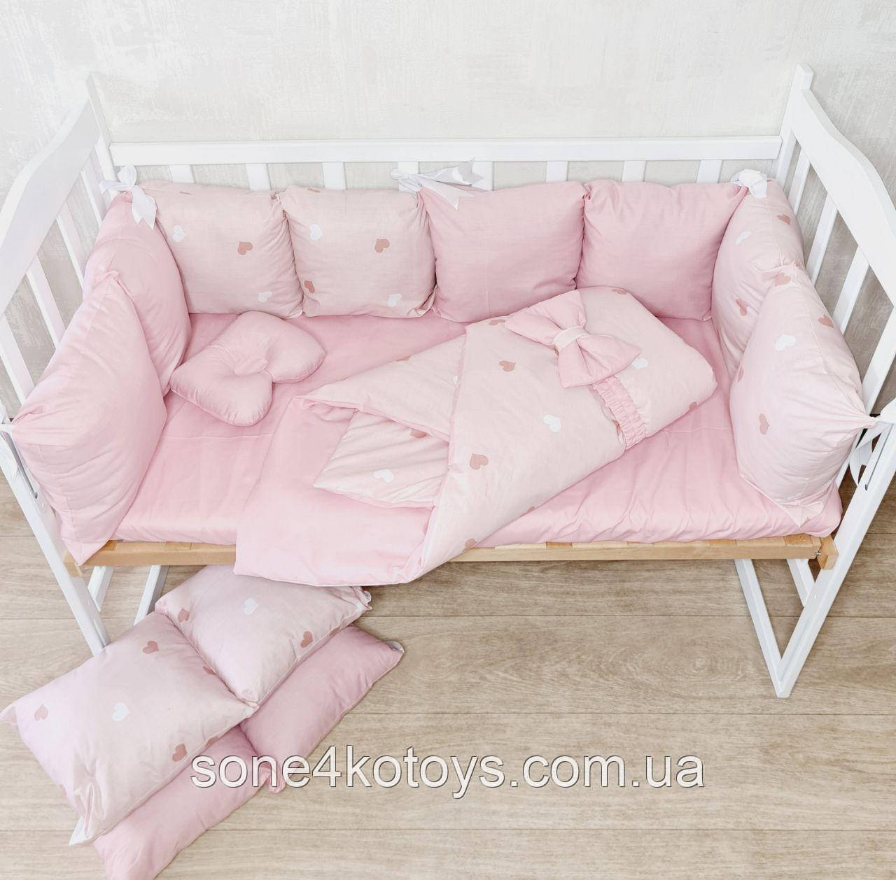 

Комплект постельного белья в детскую кроватку ЭКО, конверт одеяло на выписку, бортики подушки