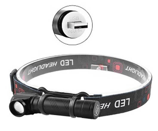 

Налобный мощный фонарь W01-T6 zoom + магнит + USB зарядка + 4 режима, Черный