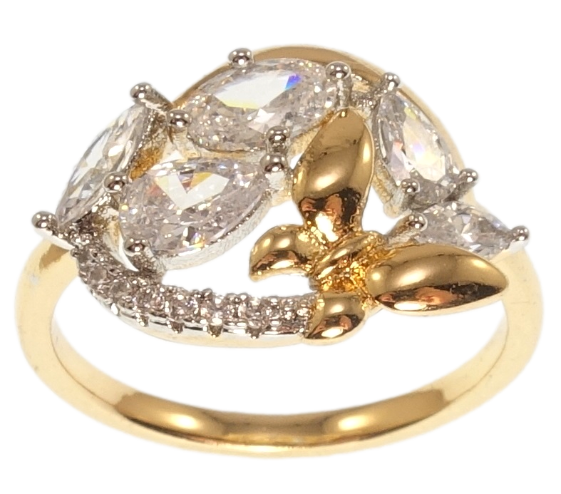 

Кольцо ХР Позолота 18K+Родий "Бабочка с фианитами" р.16,18.5,19