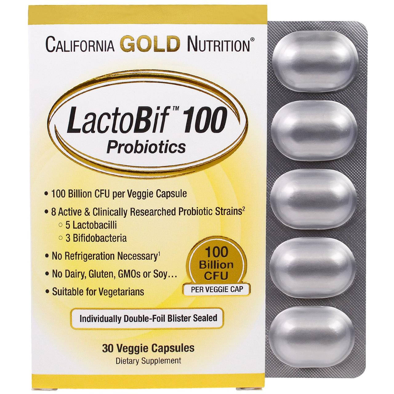 

California Gold Nutrition LactoBif пробиотики 100 млрд КОЕ, 30 растительных капсул