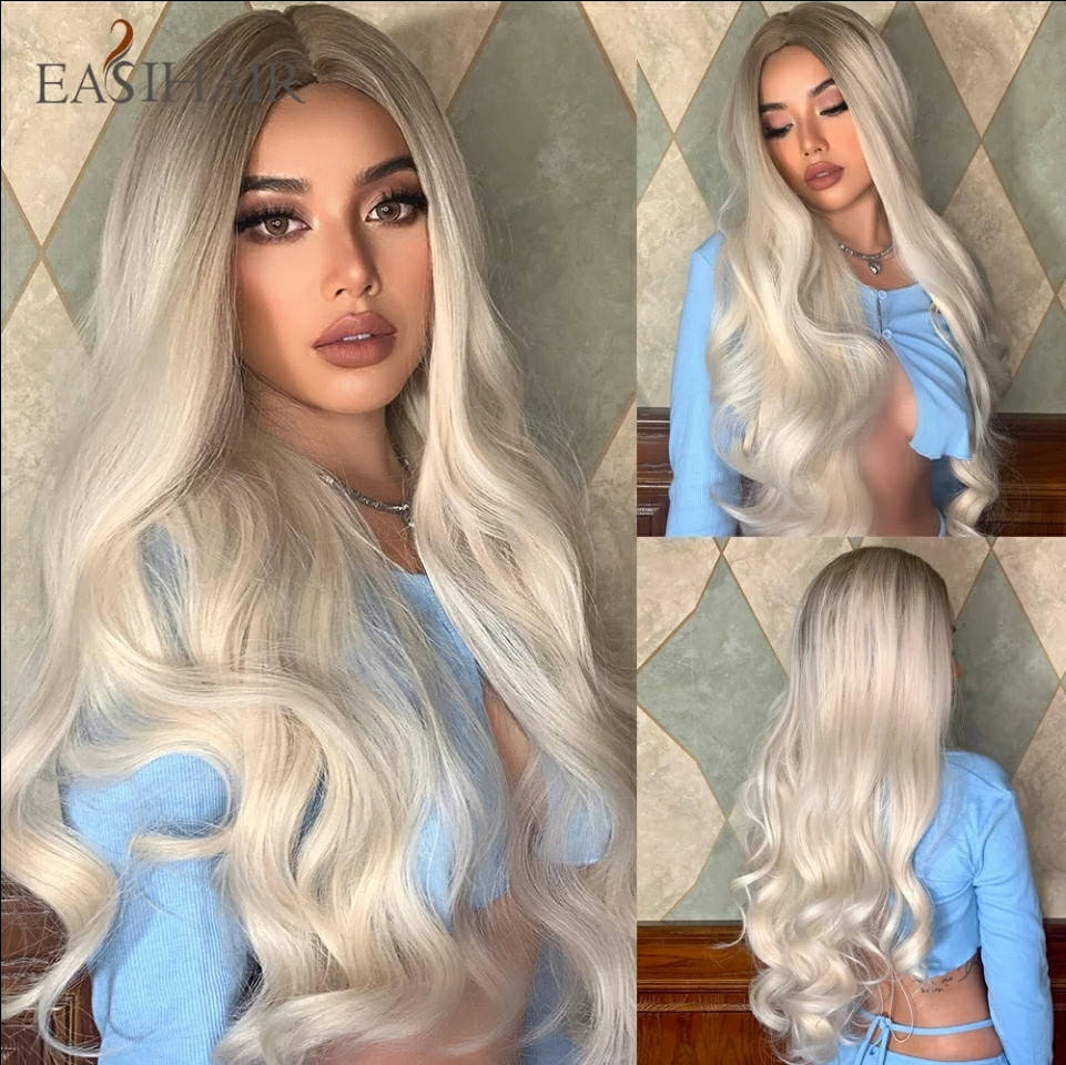 

Парик женский японские термоволочы платиновый блонд омбре