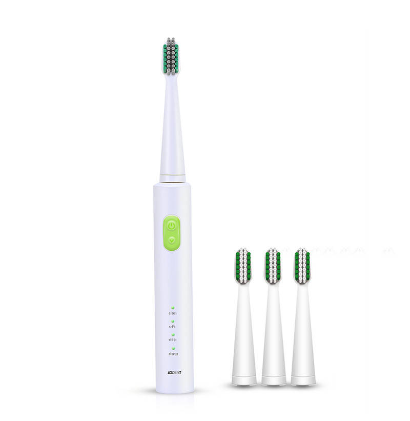 

Azdent AZ-1 Pro Sonic White with green Звуковая электрическая зубная щетка, 4 насадки