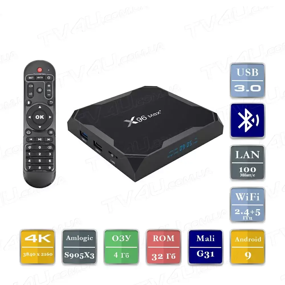 

Смарт ТВ приставка X96 Max Plus ( Max+ ) 4/32 Гб 100 Smart TV Box Андроид