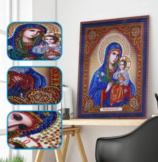 

Алмазная вышивка Икона Божией Матери неувядаемый цвет 34х40 см, зеркальные стразы