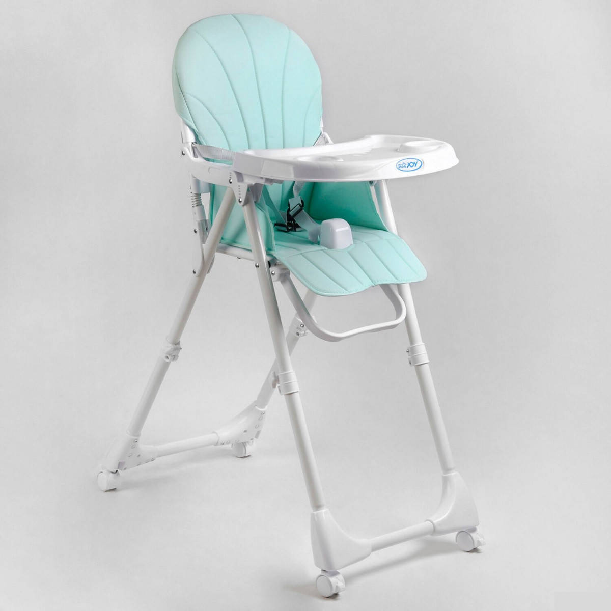 

Стульчик для кормления трансформер Joy (регулируемый, 3х точечный ремень безопасности, съемный чехол, колеса) Бирюзовый