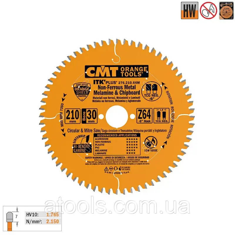 

Пильный диск по пластику и цветным металлам CMT 216x30x64z K=2.2/1.6 (276.216.64M)