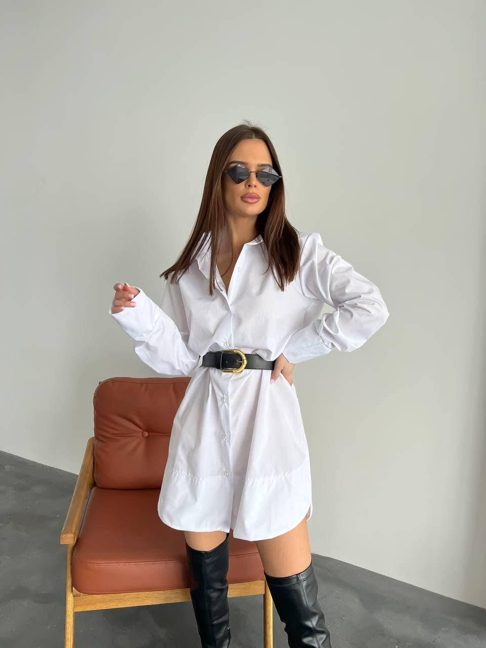 

Женское платье рубашка с ремнем, Белый