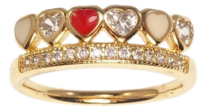 

Кольцо Xuping Позолота 18K "Тиара Дорожка Цирконий и Ряд Сердечек" р.17,17.5,18.5